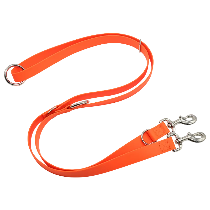 Orange dog leash with metal clips