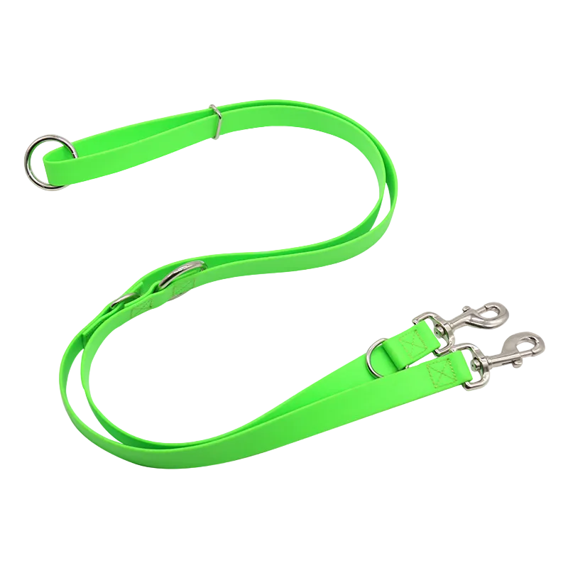 Neon green dog leash with metal clips 