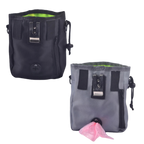 Two dog pouches, one black and one gray