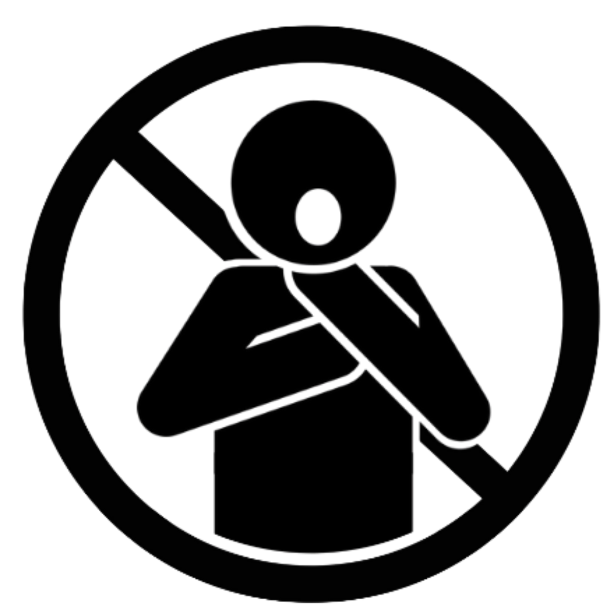 Prohibition symbol with a person holding neck, indicating on act of choking.