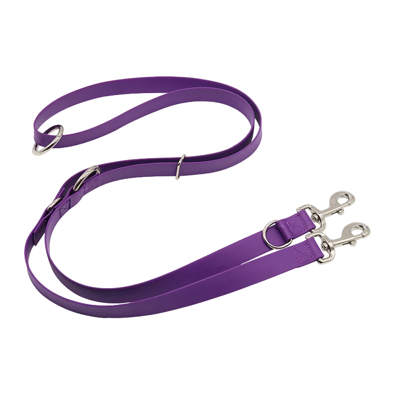 Purple dog leash with metal clips 