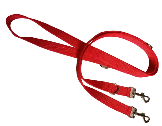 Red dog leash with metal clips